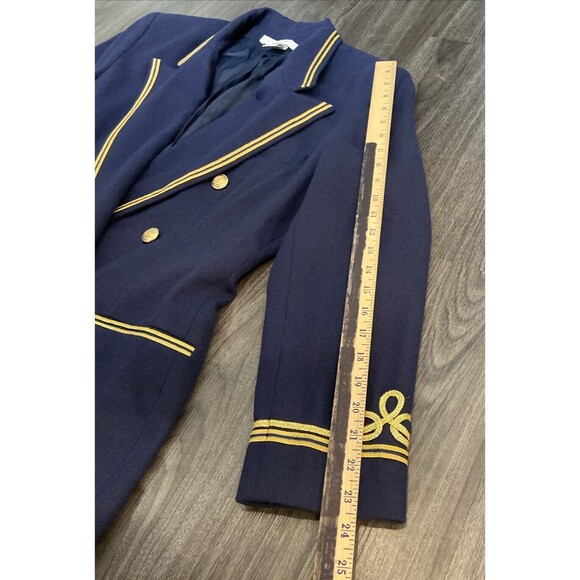 THE LIMITED Wool Navy Double Breasted Blazer Long Nautical w/Shoulder Pads Large - Picture 12 of 16